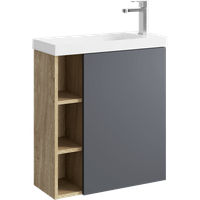 Подвесная тумба 60 см правая с одной дверью и открытыми полочками, цвет: корпус - дуб давос, фасад - серый матовый арт-ALB0106RDD+ALB0706GRМ — фото 5, Тумбы с раковиной