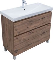 Тумба с раковиной Aquanet Алвита new 100 (Flash) напольная 2 ящ. цв.дуб веллингтон табак арт-00345682 — фото 2, Тумбы с раковиной