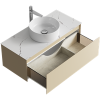 Подвесная тумба с одним ящиком 100 см, цвет морская дюна со столешницей мрамор белый и наставным умывальником арт-GE01101MD+STG1014X456MW — фото 2, Тумбы с раковиной