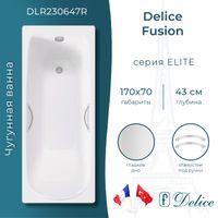 Ванна чугунная Delice Fusion 170х70 с отверстиями под ручки DLR230647R — фото 1, Чугунные ванны