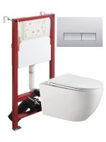 Agger Унитаз подвесной безободковый TORNADO белый с инсталляцией, микролифт, кнопка смыва хром арт-ATI12150+APB200 — фото 1, Комплекты унитаз + инсталляция