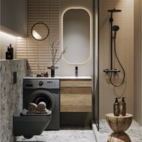 Подвесная тумба под стиральную машину с одним ящиком 115 см, цвет дуб балтийский с умывальником арт-TER01051DB+FOR.11.04.D-R — фото 2, Тумбы с раковиной