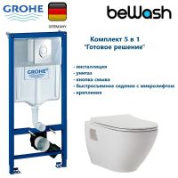 КОМПЛЕКТ Grohe + beWash: Инсталляция 38721001 Grohe Rapid SL + Vettern Унитаз подвесной с сиденьем микролифт белый глянец 82323201+EVB7382 GRH721VET201 — фото 1, Комплекты унитаз + инсталляция