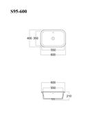 BOND Раковина встраиваемая под столешницу 60х40х20см прямоугольная белая с переливом арт-S95-600 — фото 15, Раковины встраиваемые сверху