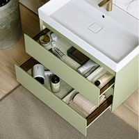 Подвесная тумба с двумя ящиками 81 см, цвет зеленый шалфей с умывальником арт-GE01082SH — фото 2, Тумбы с раковиной