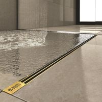 Желоб BERGES водосток напольный SUPER Slim 700 нержавеющая сталь, решетка золото глянец, S-сифон D50/110 вертикальный арт-092053 — фото 1, Душевые лотки
