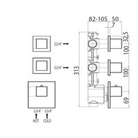Встраиваемая часть Bossini Z030203000 для термостата для ванны и душа на 3 потребителя с переключателем на 3 выхода с 1 вентилем — фото 1, Встраиваемые душевые комплекты