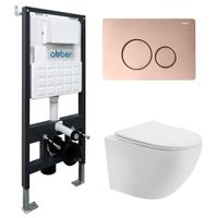 Комплект подвесной унитаз ABBER Bequem AC1100T белый с инсталляцией AC0105 и кнопкой AC0121RG золото розовое AC1100T-AC0105-AC0121RG — фото 1, Комплекты унитаз + инсталляция