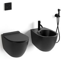 Комплект унитаз SIMAS VIGNONI подвесной безободковый с сиденьем с микролифтом цвет черный глянцевый VI18/F85.NE +VI004.NE +VI19/F85.NE Биде SIMAS VIGNONI подвесное с одним отверстием цвет черный глянцевый VI18/F85.NE +VI004.NE +VI19/F85.NE — фото 1, Биде подвесные