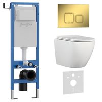 Комплект 3в1 IBERICA BLANCA инсталляция SILENCIO MINI, унитаз BILBAO ALTO белый, кнопка смыва ESTI-Q золото глянцевое (IB.001M.BLA.234.836) — фото 1, Комплекты унитаз + инсталляция