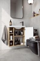 Подвесная тумба 60 см правая с одной дверью и открытыми полочками, цвет: корпус - дуб давос, фасад - белый матовый арт-ALB0106RDD+ALB0706WM — фото 3, Тумбы с раковиной