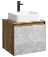 Подвесная тумба 60 см с двумя ящиками: основной и внутренний, скрытый за фасадом. Цвет дуб балтийский/бетон светлый; с умывальником арт-MOB0106DB+MOB0706BS — фото 6, Тумбы с раковиной