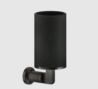 Стакан, Gessi, Inciso, одинарный, ширина, мм-75, глубина, мм-105, высота, мм-176, ёмкость, мл-300, настенный, материал стакана-керамика черная (Neolite), материал держателя-металл, крепления в комплекте, цвет-Black Metal Brushed PVD арт-58508.707 — фото 2, Стаканы для зубных щеток