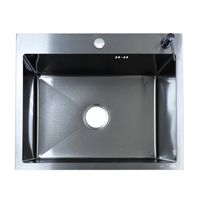 Кухонная мойка AZARIO NICOLE 500х500х220 нержавеющая сталь, в комплекте сифон, диспенсер, коландер, черный арт-AZB5050N — фото 1, Кухонные мойки