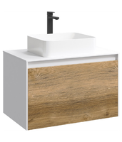 Подвесная тумба 80 см с двумя ящиками: основной и внутренний, скрытый за фасадом. Цвет белый/дуб балтийский; с умывальником арт-MOB0108W+MOB0708DB — фото 5, Тумбы с раковиной