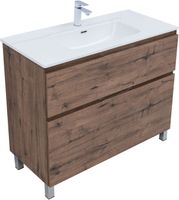 Тумба с раковиной Aquanet Алвита new 100 (Flat) напольная 2 ящ. цв.дуб веллингтон табак арт-00345672 — фото 6, Тумбы с раковиной