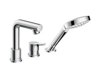 Смеситель для ванны и душа, Hansgrohe, Talis S, тип открывания воды-однорычажный, тип регулирования воды-керамический узел смешивания, тип установки-на борт ванны, отверстия для монтажа-3, вынос излива, мм-200, комплектация-переключатель, ручной душ, внутренняя часть-необходимо заказать, цвет-хром арт-72416000 — фото 1, Смеситель для душа