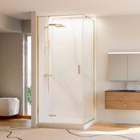 Душевой угол Veconi Rovigo RV-073G, 800х800х1950, золото брашинг, прозрачное стекло RV073G-8080-01-C4 — фото 1, Квадратные душевые уголки