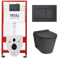 КОМПЛЕКТ TECE + beWash: 9400414 Инсталляция для подвесного унитаза TECE + Aldo Унитаз подвесной безободковый с сиденьем микролифт чёрный матовый BKWHR101480 арт-TC414101480 — фото 2, Комплекты унитаз + инсталляция
