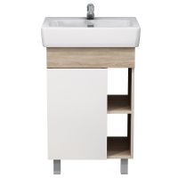 тумба Ника 55 (Нео 55) напольная, белая/дуб бардолино без умывальника (в разборе) MFR19698WB — фото 1, Комоды и тумбы для ванной комнаты