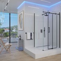 Душевой угол Veconi Rovigo RV-074B, 1300х800х1950 черный, стекло прозрачное RV074B-13080-01-C4 — фото 1, Прямоугольные душевые уголки