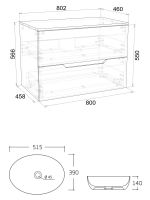 Orange Line Li-80TuwMDF+B05-520W тумба с раковиной подвесная 80 см, белый Li-80TuwMDF+B05-520W — фото 2, Тумбы с раковиной