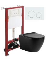 Agger Унитаз подвесной безободковый черный с инсталляцией, микролифт, кнопка смыва белая арт-ATI03144+APB188 — фото 12, Комплекты унитаз + инсталляция