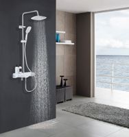 Душевая система AZARIO с поворотным изливом, с термостатом, хром/белый арт-AZ-821 — фото 5, Душевые стойки