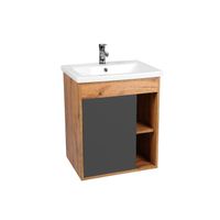 Тумба под раковину VIANT БОСТОН 50 подвесная графит/дуб вотан арт-VBOS50COG-T1STP — фото 2, Тумбы под раковину