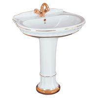 GIANETA Тюльпан напольный 70 см. раковина на колонне с крепежем, керамика белая/декор D1 золото 31166 — фото 1, Раковины напольные