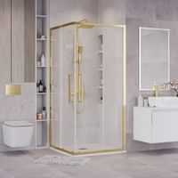 Душевое ограждение Grossman Cosmo (100х100х195) квадрат,раздвижная,золото сатин,стекло прозрачное, 1 место арт-300.K33.02.1010.32.00 — фото 2, Квадратные душевые уголки
