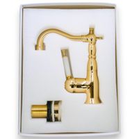 OXFORD См-ль д/раковины моноком., донный клапан "click-clack", ручка белая, золото арт-19172 — фото 7, Смесители для раковины