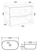 Orange Line Li-80TubMDF+B07-540W тумба с раковиной подвесная 80 см, черный/белый Li-80TubMDF+B07-540W — фото 2, Тумбы с раковиной