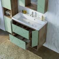 Комплект мебели для ванной Бриклаер КРИСТАЛЛ 90ZF, фисташковый/дуб гранж песочный — фото 8, Комплекты мебели для ванной