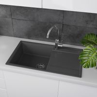 Кухонная мойка Lemark IMANDRA 840 врезная прямоугольная с крылом из кварцгранита, Антрацит арт-9910031 — фото 2, Кухонные мойки