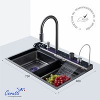 Многофункциональная мойка GLORIA Pro nano black (серая) из нержавеющей стали, кухонная (750х460х230) Ceruttispa CT10578 — фото 4, Кухонные мойки