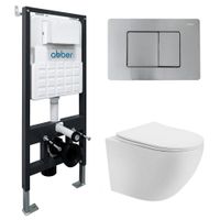 Комплект подвесной унитаз ABBER Bequem AC1100T белый с инсталляцией AC0105 и кнопкой AC0120MCH матовый хром AC1100T-AC0105-AC0120MCH — фото 1, Комплекты унитаз + инсталляция