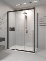 Душевой угол раздвижной Veconi Premium Prato 300 SP B-L, 1600х1000x2000, черный матовый, стекло прозрачное PR3/L-SP-160100-01-B-C4 — фото 1, Прямоугольные душевые уголки