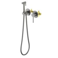 AQ1319BGM ЕВРОПА комплект для гигиенического душа встроенный 2 отв. (смеситель + гигиеническая лейка + шланг), оружейная сталь — фото 1, Гигиенические души