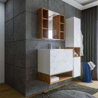 Комплект мебели для ванной Бриклаер КРИСТАЛЛ 80ZNNB, белый/дуб бунратти — фото 9, Комплекты мебели для ванной