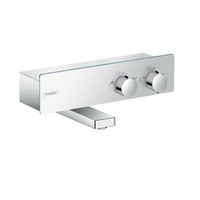 Смеситель для ванны и душа, Hansgrohe, ShowerTablet, тип регулирования воды-термостатический картридж, тип установки-настенный, вынос излива, мм-212, комплектация-с шумопоглотителем, цвет-хром, поверхность полочки: анодированный алюминий, с изолированной подачей воды, клапан обратного тока воды арт-13107000 — фото 1, Смеситель для ванны