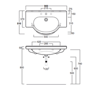 Раковина SIMAS LAVABI подвесная с одним отверстием и двумя намеченными консоль цвет белый TOP62 — фото 2, Раковины подвесные