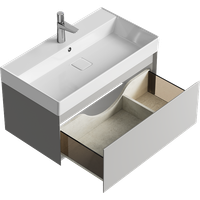 Подвесная тумба с одним ящиком 81 см, цвет серый туман с умывальником арт-GE01081ST — фото 1, Тумбы с раковиной