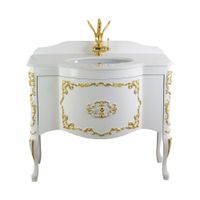 AMELIA База L100xH82xP58 см. 1 выдвижной ящик, LACCATO BIANCO BRIL/дек.FOGLIA ORO, ручка золото SW 27890 — фото 1, Тумбы под раковину