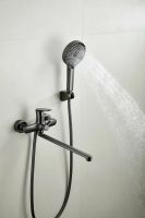 Смеситель для ванны с длинным изливом и душем BELZ, оружейная сталь, арт-B22713-3 — фото 4, Смеситель для ванны