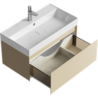Подвесная тумба с одним ящиком 81 см, цвет морская дюна с умывальником арт-GE01081MD — фото 1, Тумбы с раковиной