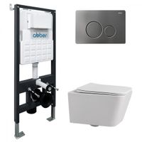Комплект подвесной унитаз ABBER Rechteck AC1201 белый с инсталляцией AC0105 и кнопкой AC0121NG никель арт-AC1201-AC0105-AC0121NG — фото 1, Комплекты унитаз + инсталляция