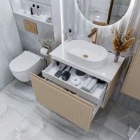 Тумба подвесная "КРИСТАЛЛ-80 см" с 1 ящ. беж. матовая арт-108044 — фото 5, Тумбы под раковину