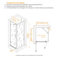 Душевой уголок RGW HO-045B (HO-011B + Z-050-2B + O-204B) 600x700, стекло прозрачное, арт-350604567-014 — фото 2, Прямоугольные душевые уголки