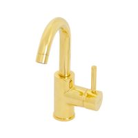 FORTIS GOLD См-ль д/раковины моноком. ручка сбоку, излив изогнут, золото 27981 — фото 1, Смесители для раковины